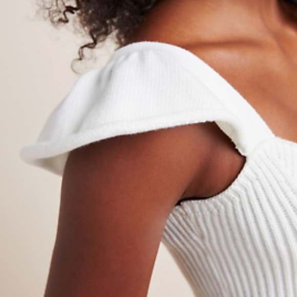 Anthropologie White Flutter Sleeve Sweater Tank Size L - Picture 3 of 9
